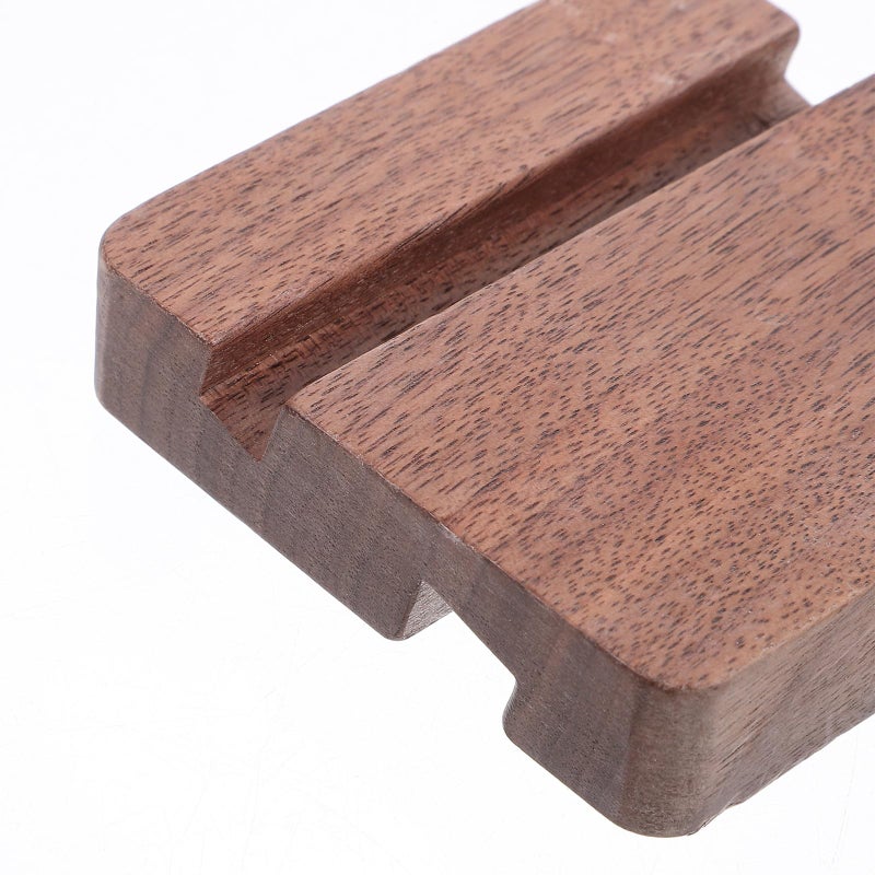 Walnut Wooden Cell Phone Stand Double Groove Holder for Smartphones Tablets Office Home - Image 4