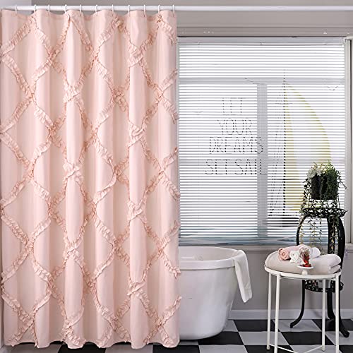 GARSTYLE Blush Ruffle Diamond Fabric Shower Curtain for Bathroom | Farmhouse Rustic Style 72’’x72’’ - Image 1