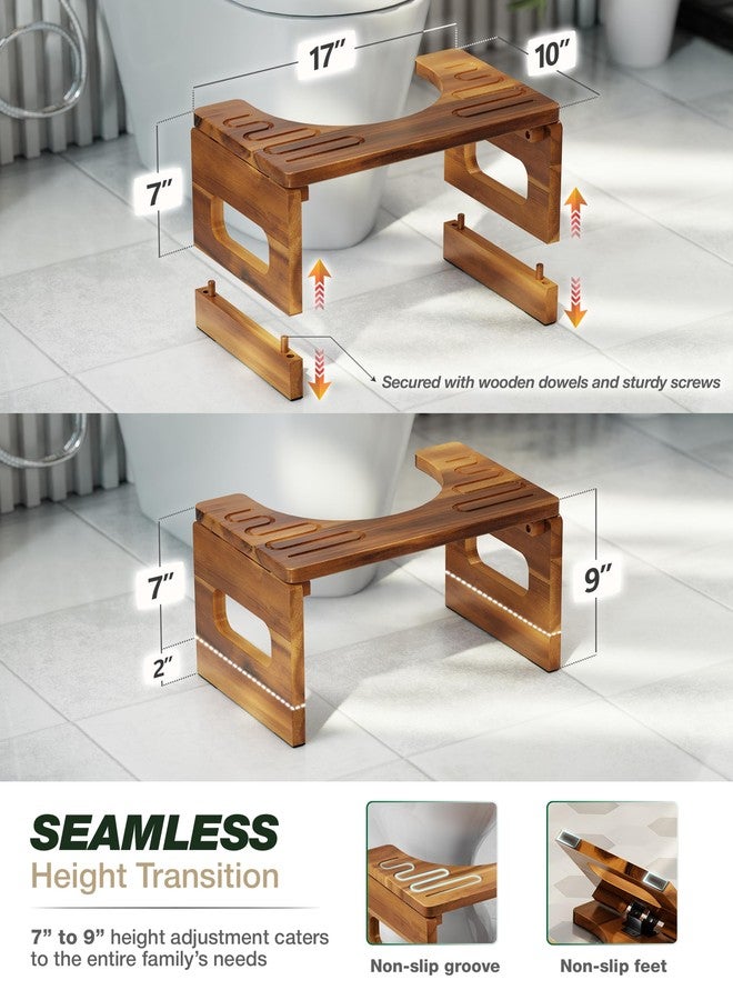 BLUEWEST Foldable Toilet Stool, 7'' and 9'' Adjustable Heights Acacia Wood Poop for Potty Training,Durable Collapsible Bathroom Stool, Adjustable Height for Family Members with Non-Slip Layer - Image 3
