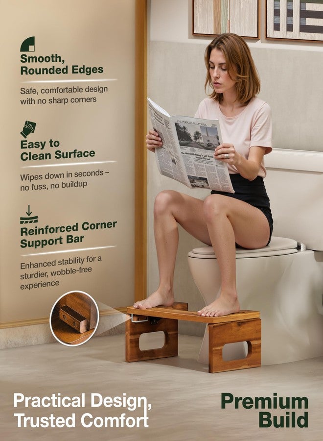 BLUEWEST Foldable Toilet Stool, 7'' and 9'' Adjustable Heights Acacia Wood Poop for Potty Training,Durable Collapsible Bathroom Stool, Adjustable Height for Family Members with Non-Slip Layer - Image 4