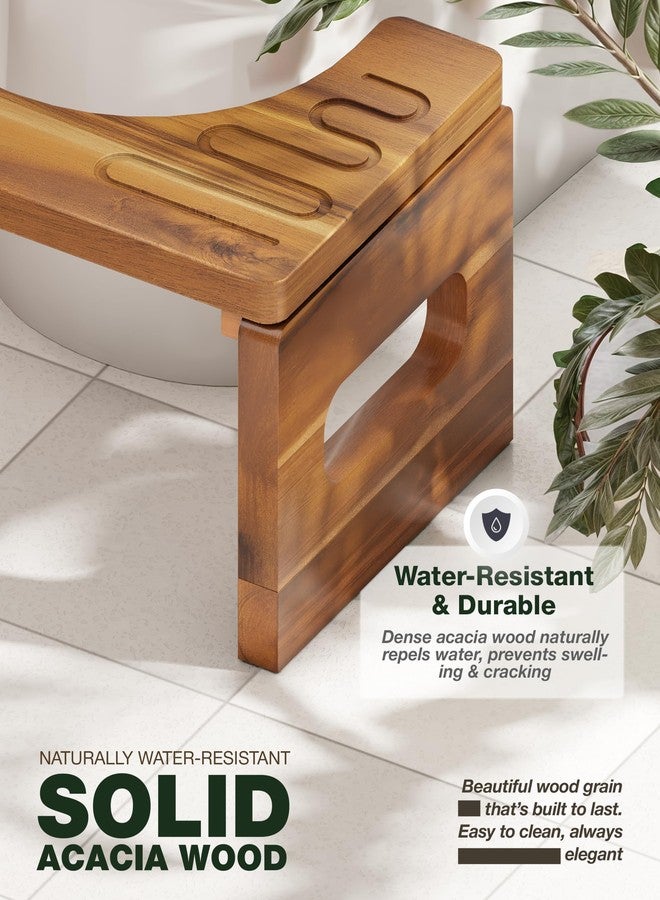 BLUEWEST Foldable Toilet Stool, 7'' and 9'' Adjustable Heights Acacia Wood Poop for Potty Training,Durable Collapsible Bathroom Stool, Adjustable Height for Family Members with Non-Slip Layer - Image 2