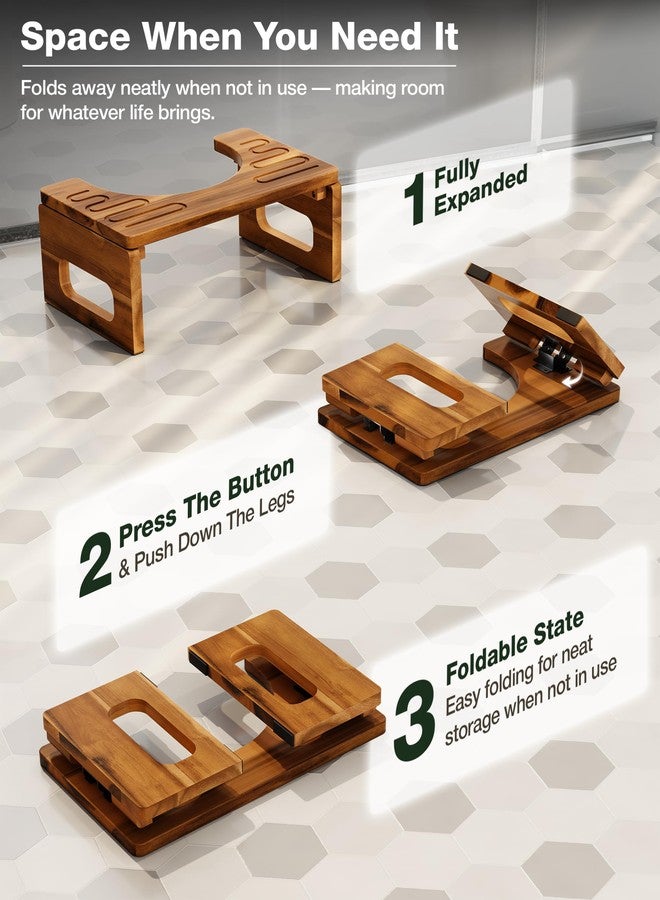 BLUEWEST Foldable Toilet Stool, 7'' and 9'' Adjustable Heights Acacia Wood Poop for Potty Training,Durable Collapsible Bathroom Stool, Adjustable Height for Family Members with Non-Slip Layer - Image 5