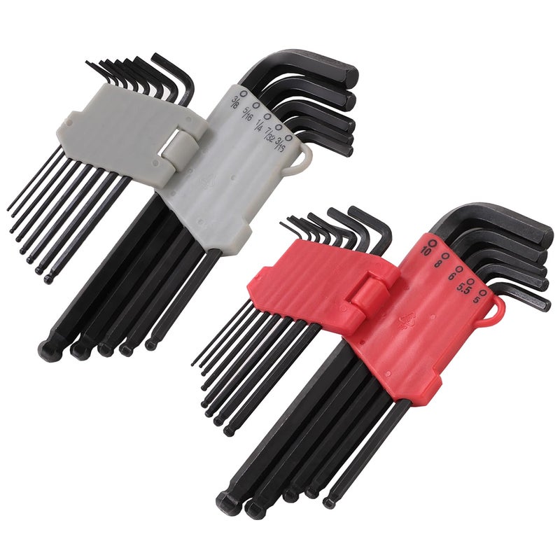 Kuber Industries Kuber Industries Hex Key Allen Wrench Set with Ball EndIndustrial Grade Allen Wrench SetBonus Free Strength Helping THandle 26 Piece Set Black - Image 1