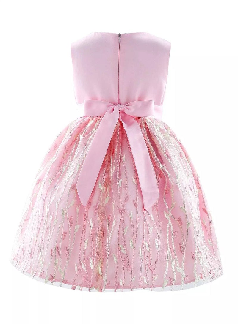 Baby Zip Back Embroidery Mesh Hem Party Dress - Image 2