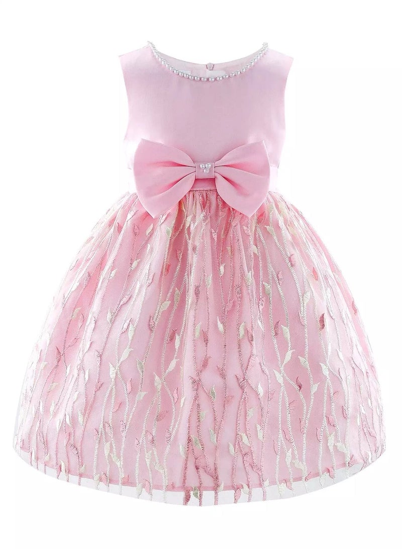 Baby Zip Back Embroidery Mesh Hem Party Dress - Image 1