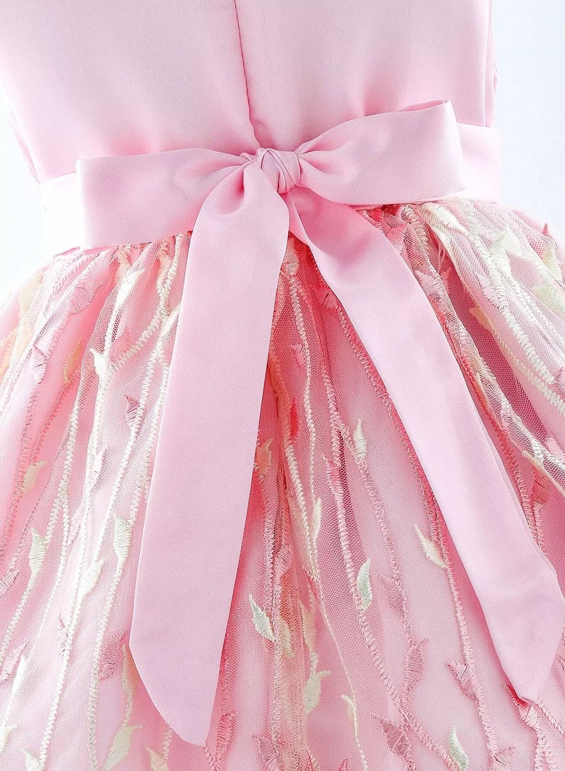 Baby Zip Back Embroidery Mesh Hem Party Dress - Image 4