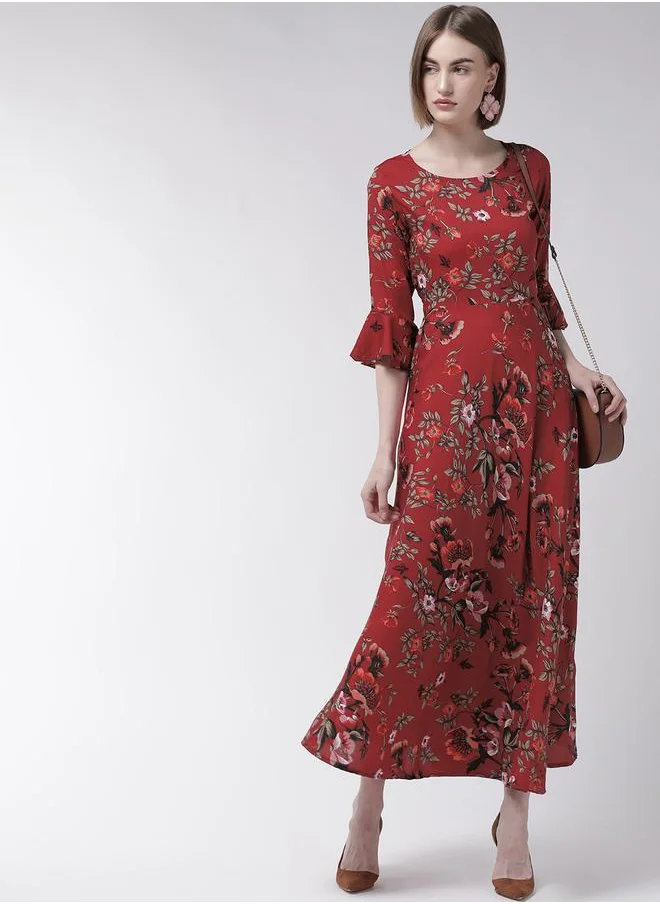 U&F Floral Print A-Line Maxi Dress with Bell Sleeves by Styli