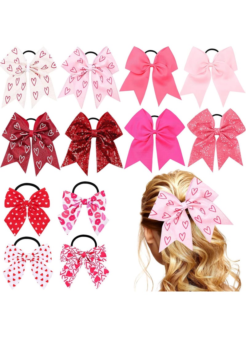 Taiyin 12pcs Valentines Day Cheer Bows Hair Accessories for Girl Hair Bands Elegant Hair Ties Pink Cheer Bows Pink Lovers 