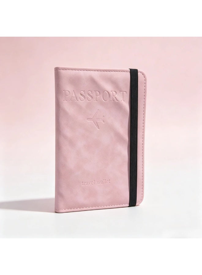 Travel RFID Blocking Passport Cover PU Leather Document Organizer with Elastic Strap, Holds Credit Cards, ID Cards and Boarding Passes, Pink - Image 2