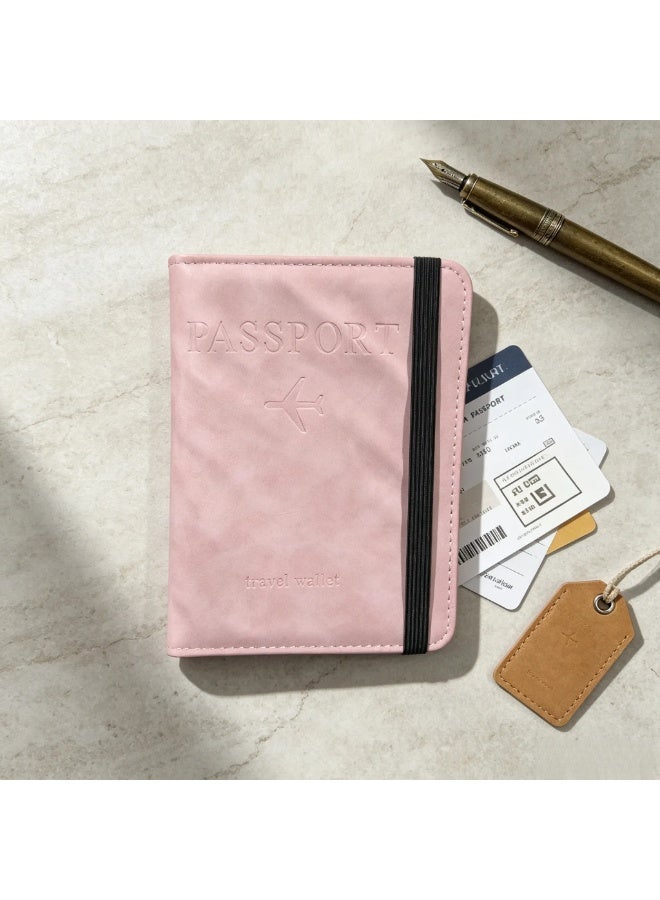 Travel RFID Blocking Passport Cover PU Leather Document Organizer with Elastic Strap, Holds Credit Cards, ID Cards and Boarding Passes, Pink - Image 3