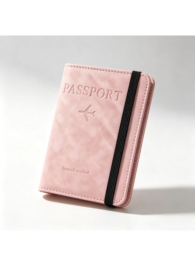 Travel RFID Blocking Passport Cover PU Leather Document Organizer with Elastic Strap, Holds Credit Cards, ID Cards and Boarding Passes, Pink - Image 4