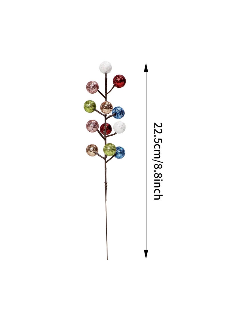 Kesywale 16 Pieces Artificial Glitter Berries Stems  9-Inch Christmas Picks Berry Sprays Twig Glitter Holly Berry Branches for Xmas Tree Fillers Ornament  Wreath  Crafts  Home Holiday Decor (Colorful)  - Image 2