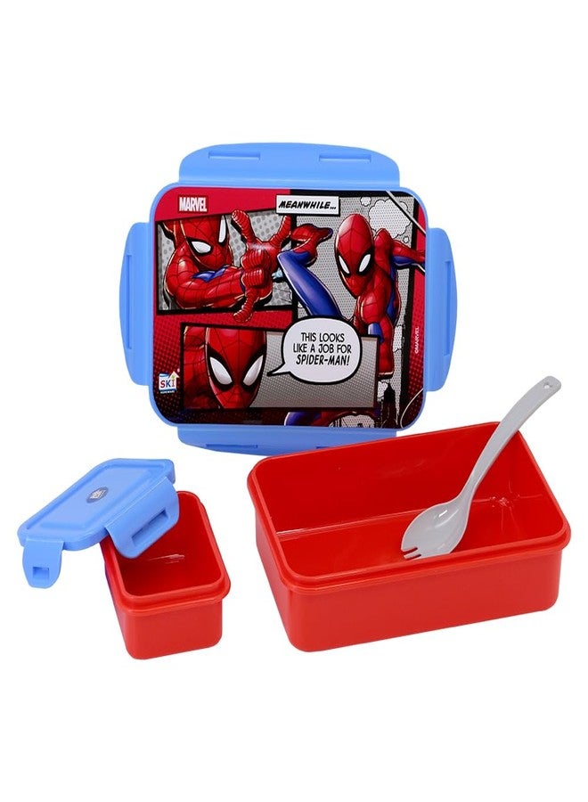 SKi Homeware Plastic Lock & Seal Disney Lunch Box for Kids -800Ml, with a 150ml Small Container and a Spork(Spoon-Cum-Fork) (Spiderman 2), Avenger 1,Multicolor - Image 2
