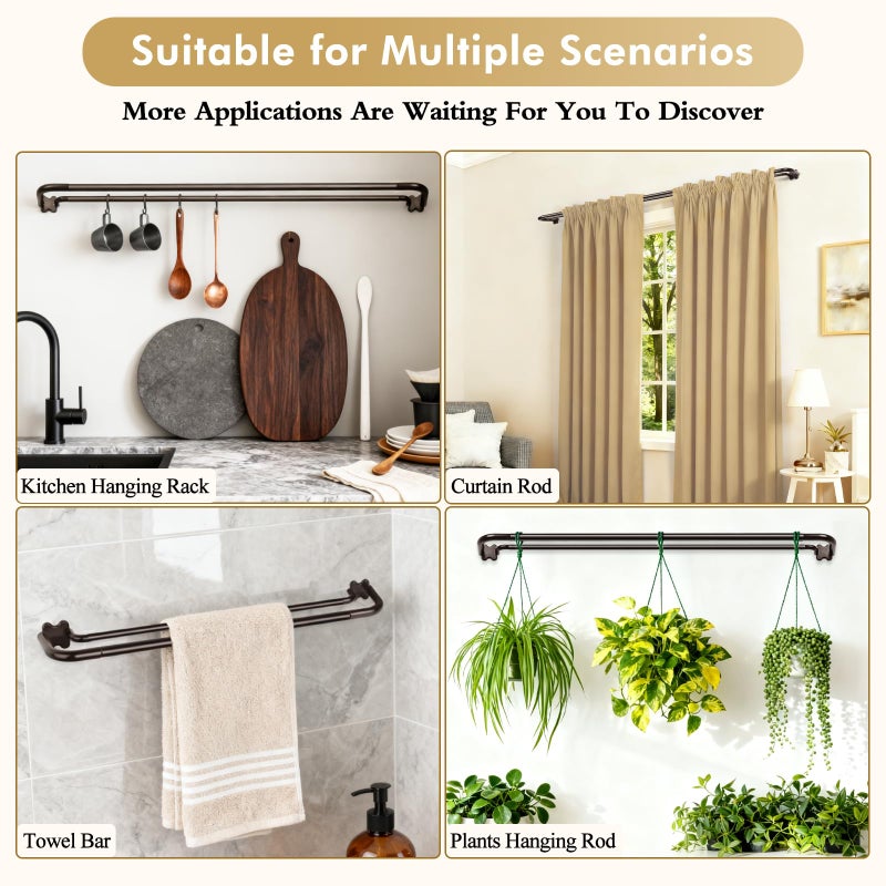 USFOOK Bronze Double Curtain Rods, USFOOK Blackout Wrap Around Curtain Rods for Windows 48 to 84 Inch, 6/8 Inch Room Darkening Drapery Poles 32 to 86 Inch, Decorative Rods - Image 5