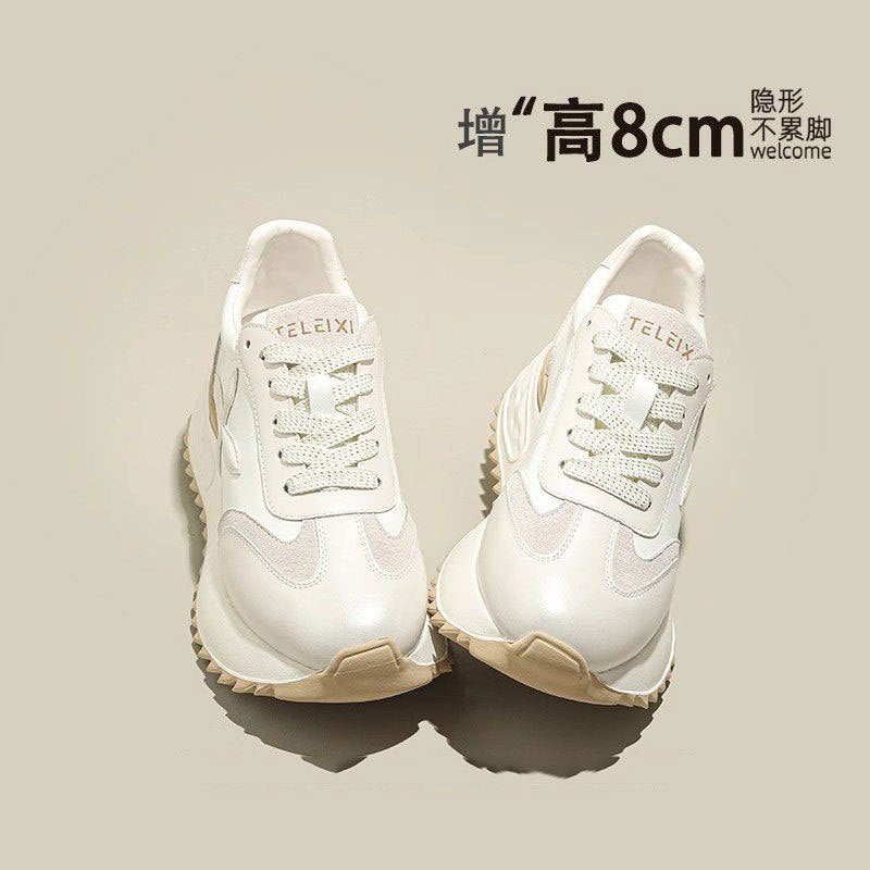 Genuine Leather 8Cm Thick Sole Increased Silver Forrest Gump Shoes Women'S 2025 Spring And All-Match Little Dad Shoes - Image 1