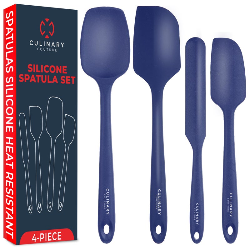 Culinary Couture 4Piece Blue Baking Spatula Set  Rubber Spatulas Silicone Heat Resistant up to 428F BPAFree  Spatula Set for Nonstick Cookware  Silicone Baking Utensils
