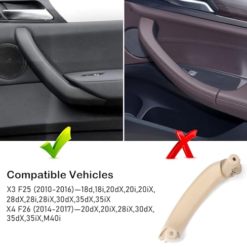 Jaronx for BMW X3 X4 Door Pull Handle Right Side Inner Interior Passenger Door Panel Pull Handle Replacement FitBMW X3 F25 20102016X4 F26 20142017Leather Outer Cover NOT IncludedBeige - Image 3