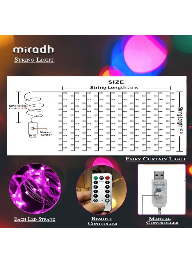MIRADH 300 Led Fairy Curtain Lights 1 Meters With Remote Control Adjustable Brightness,Usb Operated For Home Decoration,Diwali Decoration,Bedroom Outdoor Birthday Balloon Decoration(Pink) - Image 3