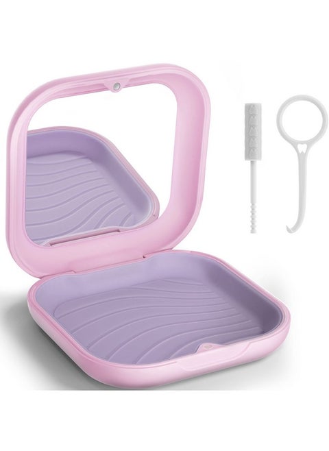 Retainer Case With Mirror Night Guard Case Slim And Frosted Compatible With Invisalign With Retainer Remover And Chew Frosted And Pink