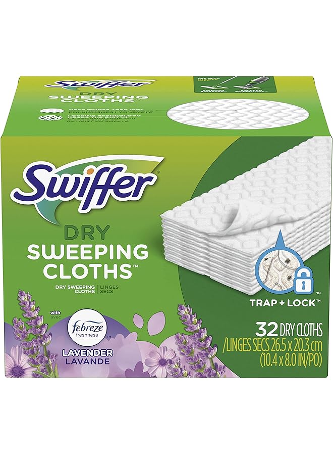 Swiffer Sweeper Dry Sweeping Pad, Multi Surface Refills for Dusters Floor Mop, with Febreze Lavender, 32 Count - Image 1