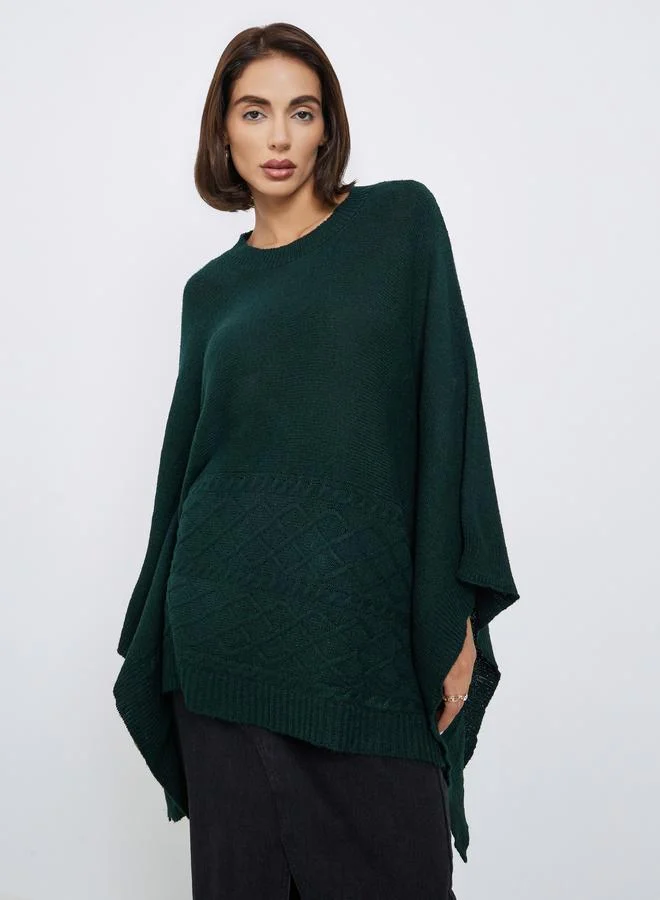 Styli Dark Green Knitted Cape Fit Sweater