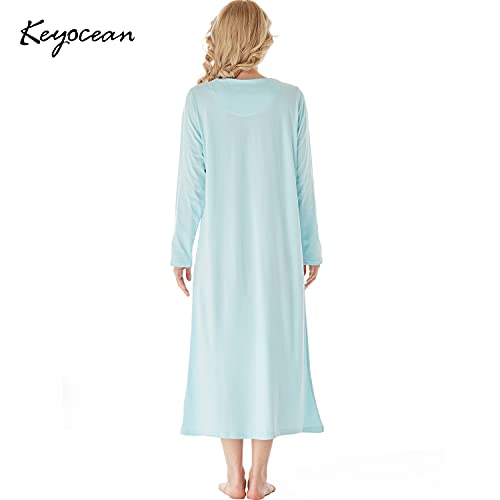 Keyocean Women's Nightgowns, Soft Comfy, and Lightweight Cotton Long Sleeves Ladies Loungewear, Turquoise Color, XX-Large (XXL) - Image 2