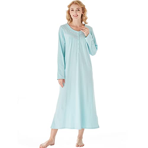 Keyocean Women's Nightgowns, Soft Comfy, and Lightweight Cotton Long Sleeves Ladies Loungewear, Turquoise Color, XX-Large (XXL) - Image 1