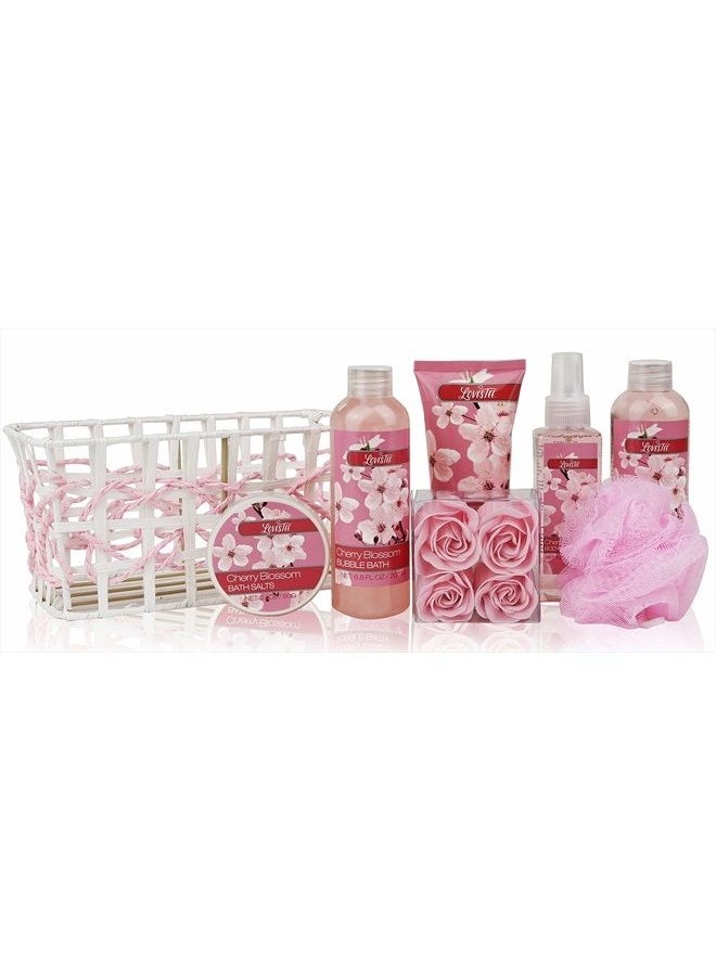 Lovestee Spa Bath and Body - Spa Gift Baskets for Women & Girls, Cherry Fragrance, Spa Birthday Gift Includes Loofah Sponge, Bath Salt, Body Lotion, Soap Rose, Body Mist, Shower Gel Bubble Bath  - Image 2