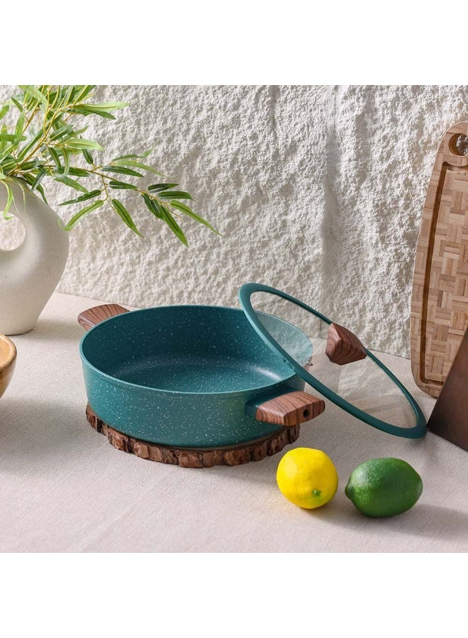 DANUBE HOME Chef's Delight Florin Shallow Pot with Lid – Non-Stick, PFOA-Free Marble Coating – Durable Cooking Pot for Home Kitchen, Frying, Stewing & Sautéing 28x8cm - Green - Image 5
