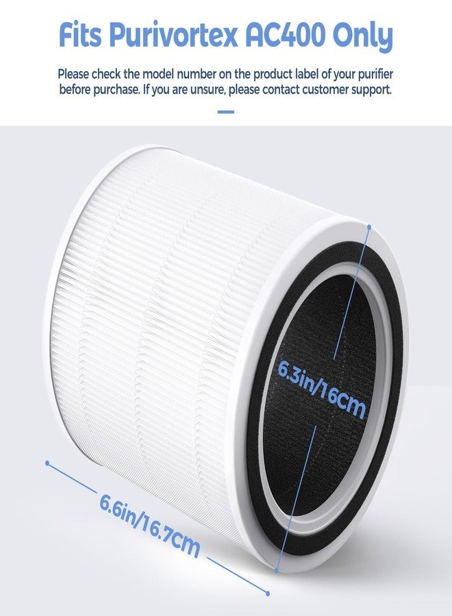 Purivortex AC400 Air Purifiers Multi-Effect HEPA Replacement Filter, 3-in-1 Filter, White - Image 2