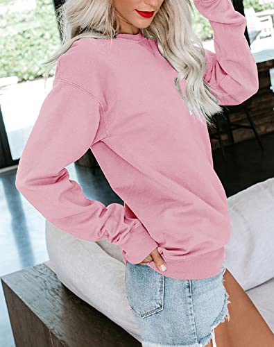 Bingerlily Womens Casual Long Sleeve Sweatshirt Crew Neck Cute Pullover Relaxed Fit Tops (Light Pink, Large) - Image 3
