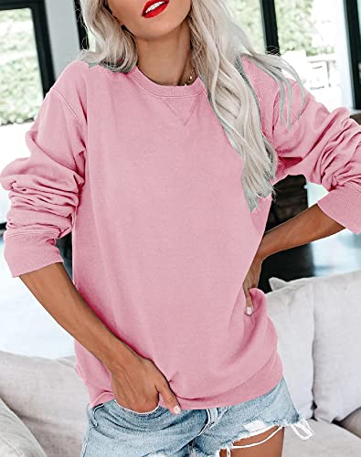 Bingerlily Womens Casual Long Sleeve Sweatshirt Crew Neck Cute Pullover Relaxed Fit Tops (Light Pink, Large) - Image 2
