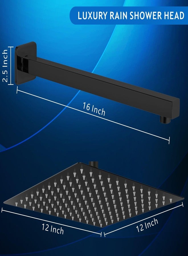 Voolan All Metal Shower Head with Extension Arm, Stainless Steel Waterfall Rainfall Showerheads, High Flow Bathroom Square Rain Shower Head (12’’ Shower Head with 16’’ Shower Arm, Black) - Image 4