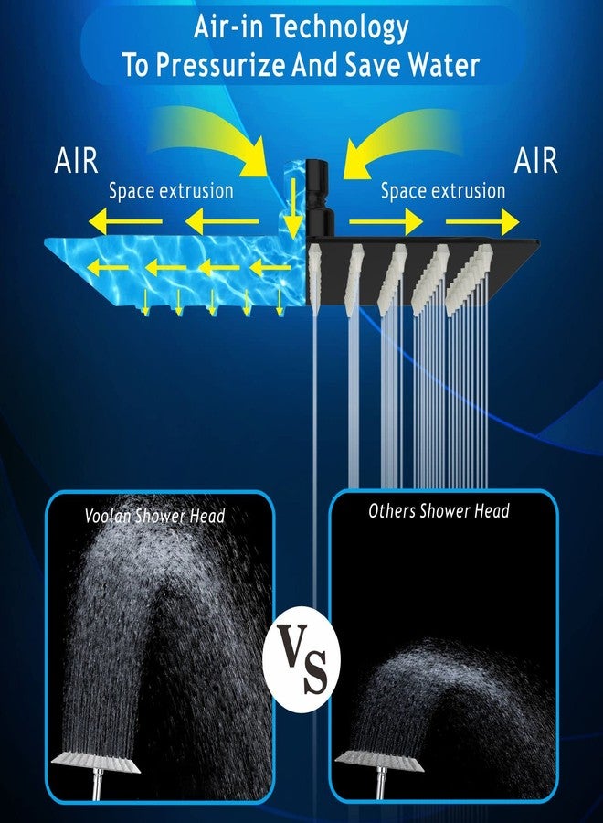 Voolan All Metal Shower Head with Extension Arm, Stainless Steel Waterfall Rainfall Showerheads, High Flow Bathroom Square Rain Shower Head (12’’ Shower Head with 16’’ Shower Arm, Black) - Image 5