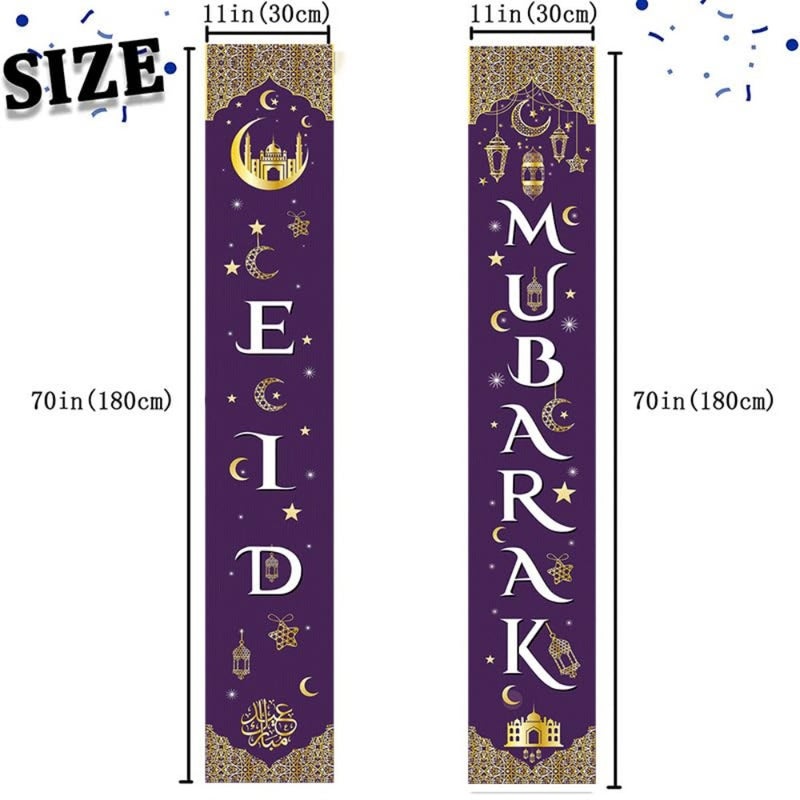 2 Pcs Ramadan Mubarak Decorations Set Ramadan Mubarak Porch Sign - Welcome First Day of Ramadan Banner Hanging Decoration for Indoor/Outdoor Front Door Decor Ramadan Party - Image 3