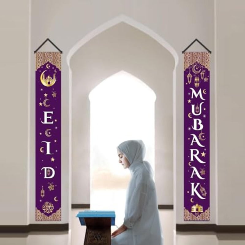2 Pcs Ramadan Mubarak Decorations Set Ramadan Mubarak Porch Sign - Welcome First Day of Ramadan Banner Hanging Decoration for Indoor/Outdoor Front Door Decor Ramadan Party - Image 5