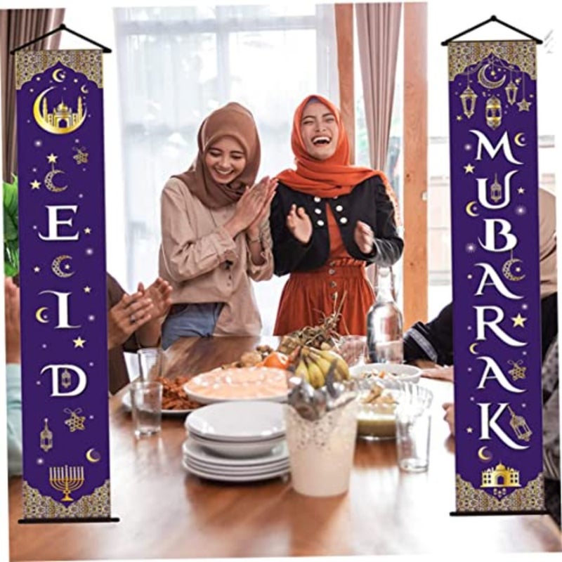 2 Pcs Ramadan Mubarak Decorations Set Ramadan Mubarak Porch Sign - Welcome First Day of Ramadan Banner Hanging Decoration for Indoor/Outdoor Front Door Decor Ramadan Party - Image 2