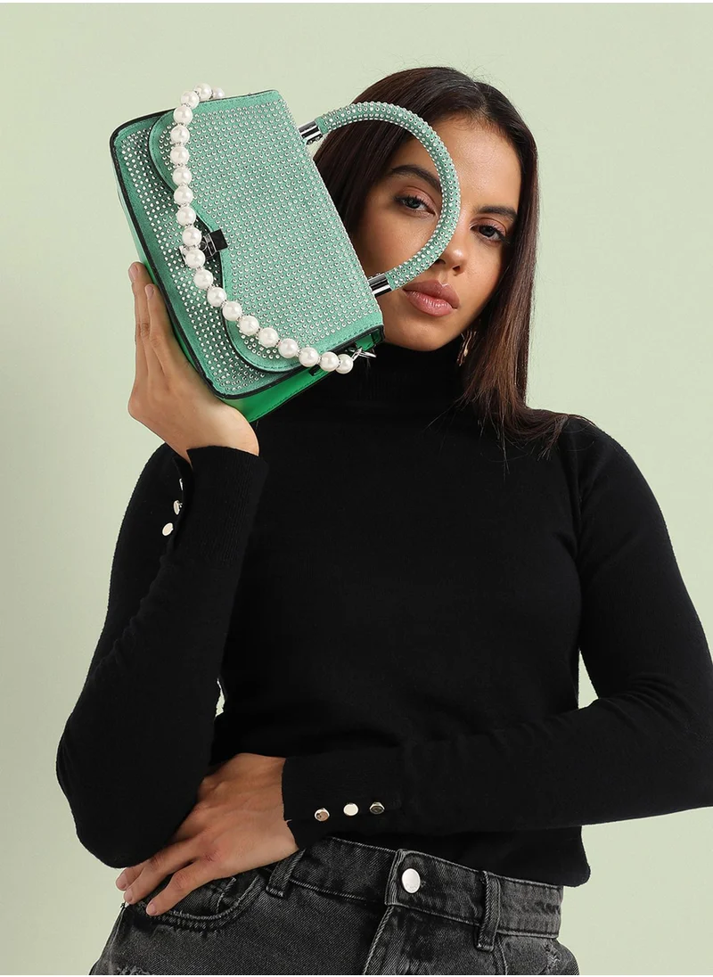 صوص هاوت Studded Top Handle Handbag - Parrot Green
