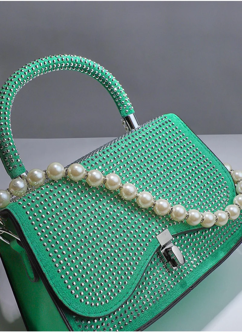 صوص هاوت Studded Top Handle Handbag - Parrot Green
