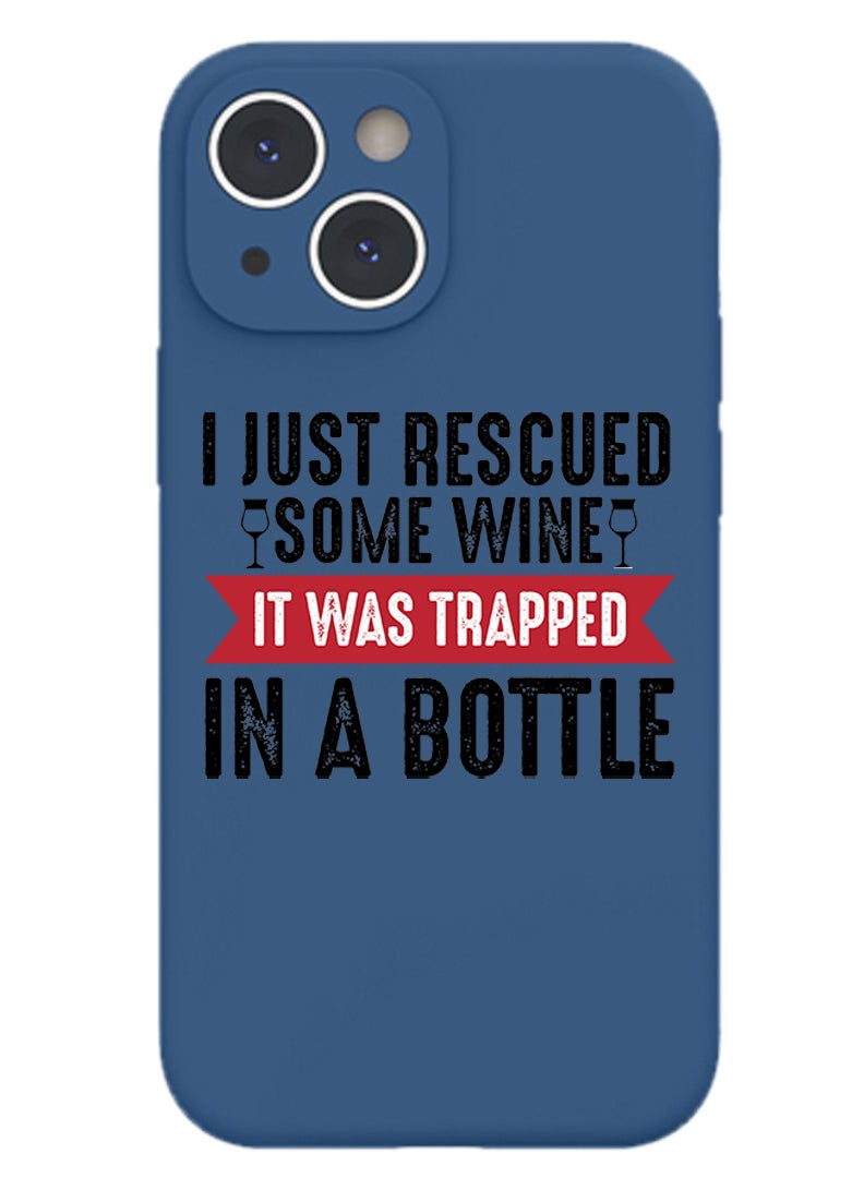 Theodor Protective Slim Fit Case Liquid Silicone Cover with Full Body Protection Anti-Scratch Shockproof Case For iPhone 13 Blue  - Wine trapped in bottle white copy - Image 1