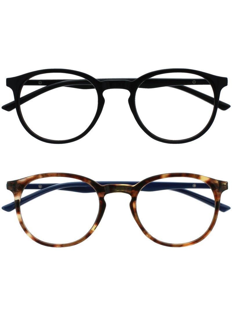 OPULIZE MET Blue Light Blocking Glasses for Women Men - Value 2 Pack - Slim Round Frame - Improve Sleep - Computer Gaming - Anti Glare - Spring Hinges - Black Brown 0.00 - Image 1