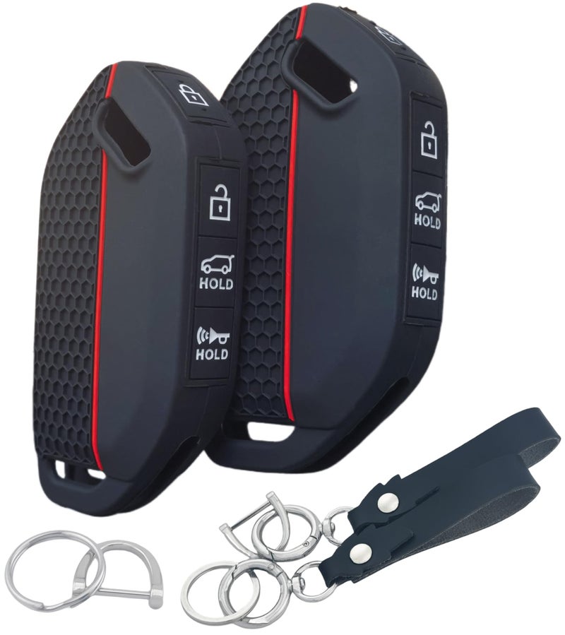RUNZUIE 2Pcs Silicone Smart Key Fob for 2023 2024 Kia Telluride Key Fob Cover 5 Buttons (Black) - Image 5