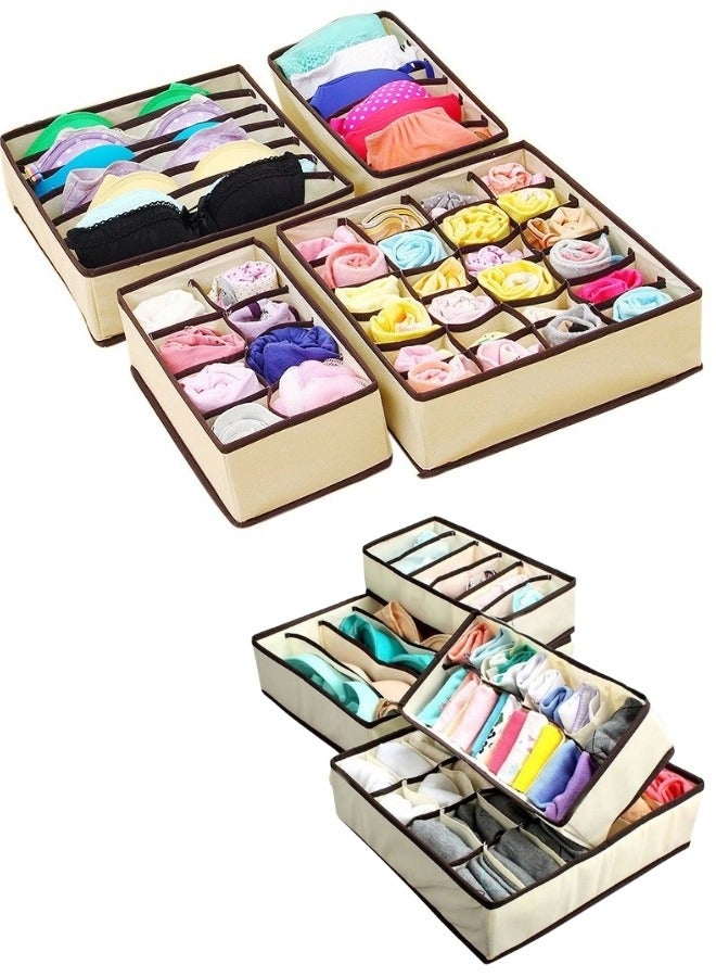 4Packs Sock Underwear Organizer Dividers, Cell Drawer Organizers Fabric Foldable Cabinet Closet Organizers and Storage Boxes for Storing Socks, Underwear, Ties  - Image 1