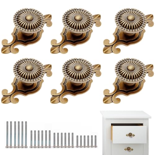 Marstree Antique Brass Cabinet Knobs Golden Vintage Retro Mushroom Drawer Knobs Dresser Cabinet Cupboard Wardrobe Pull Handles Door Knobs for DIY with Screws, Pack of 6 - Image 1