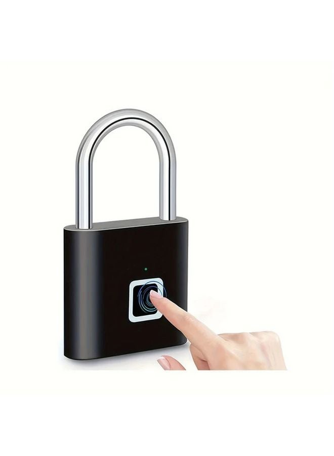 New Upgraded Black Type C Rechargeable Fingerprint Padlock 20 Fingerprints Storage Zinc Alloy - Image 2