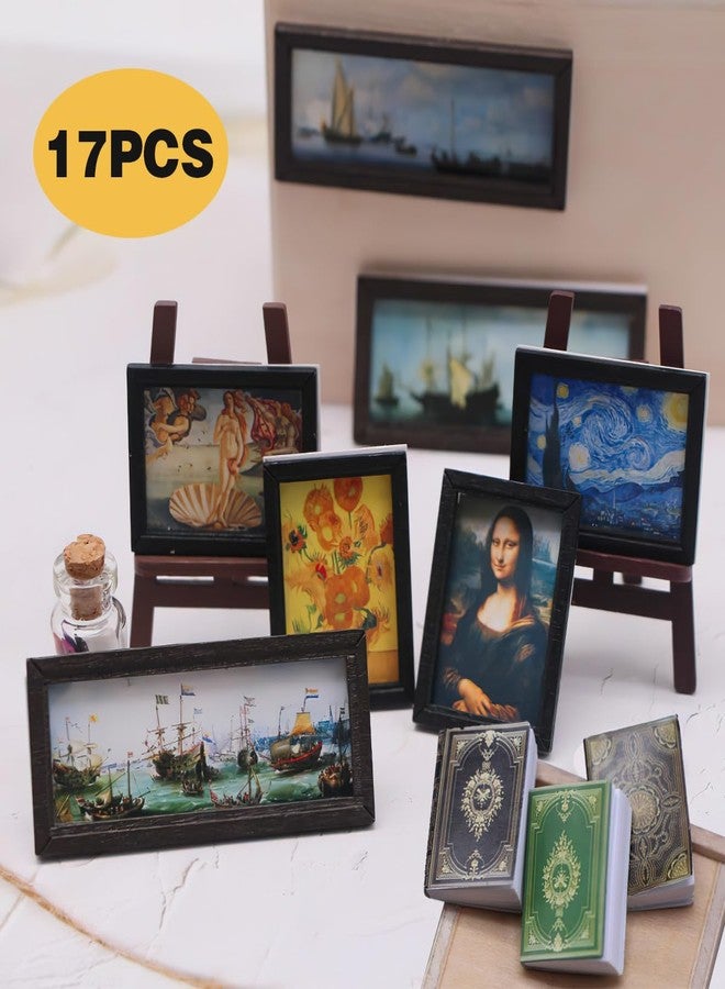 Miyxsin 17Pcs Mini Miniatures Books and Paintings Set, Assorted Miniatures Books Paintings, Mini Book house Decoration Accessories, Mini Books Paintings Model Preschool supplies(9Pcs Books+8Pcs Paintings) - Image 2