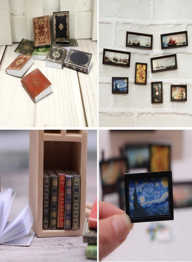 Miyxsin 17Pcs Mini Miniatures Books and Paintings Set, Assorted Miniatures Books Paintings, Mini Book house Decoration Accessories, Mini Books Paintings Model Preschool supplies(9Pcs Books+8Pcs Paintings) - Image 5