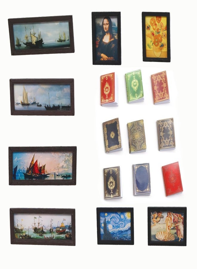 Miyxsin 17Pcs Mini Miniatures Books and Paintings Set, Assorted Miniatures Books Paintings, Mini Book house Decoration Accessories, Mini Books Paintings Model Preschool supplies(9Pcs Books+8Pcs Paintings) - Image 1