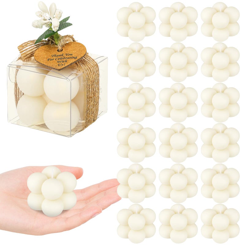 MTLEE 30 Sets Mini Bubble Candles Wedding Favors Gifts for Guests 157 x 138 Bubble Candles with Cards Dried Flowers DIY Gift Set for Baptism Party Bridal Shower Thank You Gifts Ivory