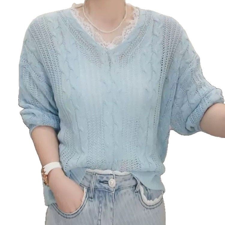 Women's Openwork V-Neck Pullover Sweater - Image 4
